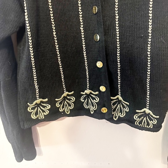 Lise J. Black cardigan sweater with gold braiding & embroidery - Picture 2 of 5
